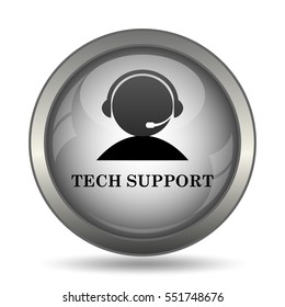 Tech Support Icon, Black Website Button On White Background.
