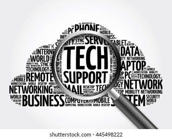 Tech support word cloud with magnifying glass, business concept 3D illustration - Powered by Shutterstock - Get 15% off with code: PIKWIZARD15