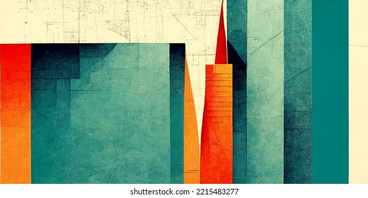 Technical Architecture Schematic Lines, Geometric Art, Sharp Lines Colored Art Illustration