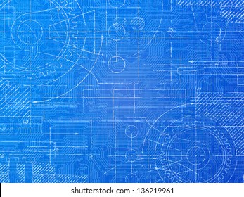 Technical Blueprint Electronics And Mechanical Background Illustration