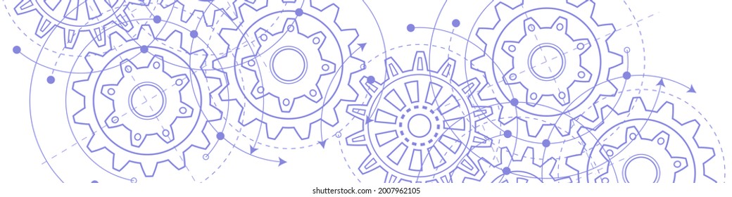 Technical Drawing Of Gears .Rotating Mechanism Of Round Parts .Machine Technology.3d Illustration.