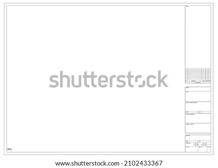 Technical drawing title block drawing. Drawn using CAD and in 2D. Project details are listed on the right while technical or construction drawings will be drawn in the blank space provided.