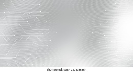 Technical Futuristic Design Wallpaper. Gray Halftone Pattern With White Line Motion And Network Connection Backdrop Wallpaper. Clean Grey Geometric Background.