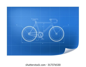 Technical Illustration With Bicycle Drawing On The Blueprint