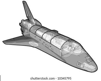 A technical illustration of a space shuttle.