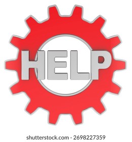 Technical support, concept. Help with red gear. 3D rendering isolated on white background