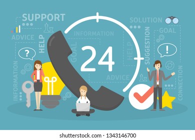 Technical support concept. Idea of customer service. Support clients and help them with problems. Providing customer with valuable information. Flat  illustration