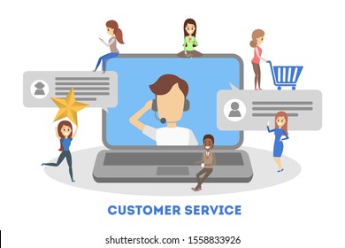 Technical support concept. Idea of customer service. Man support clients and help them with problems. Providing customer with valuable information. Flat  illustration