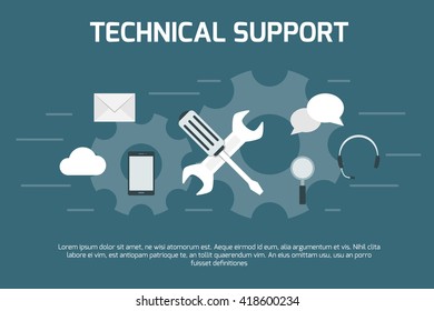 Technical support concept. Screw cross wrench on working wheels background