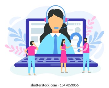Technical support. Female hotline operator, 24 7 customer support call center and online advice service. Online help agent, social media customers call supported center illustration