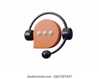 Technical support, headphones microphone, operator isometric icon on transparent background. Hotline support service with headphones and speech bubble. Call center concept. 3D Rendering illustration
