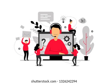 Technical support online, operator is talking to the client, 24h customer service for web page, hotline support, virtual help service - flat illustration - Powered by Shutterstock - Get 15% off with code: PIKWIZARD15