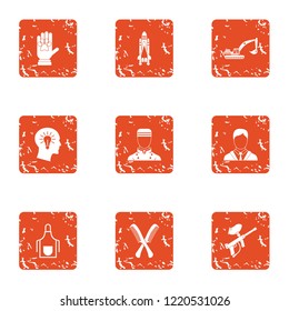 Technical Training Icons Set. Grunge Set Of 9 Technical Training Icons For Web Isolated On White Background