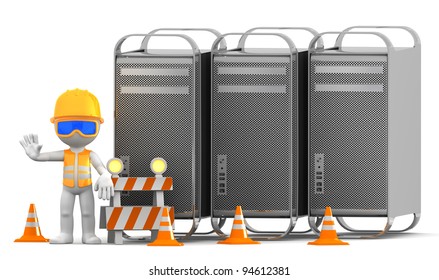 Technician with computers