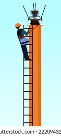 Technician Worker Climbing Tower Illustration, Tower Climber