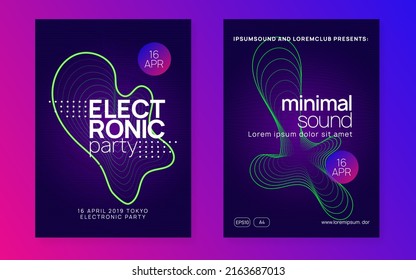 Techno event. Dynamic fluid shape and line. Digital concert magazine set. Neon techno event flyer. Electro dance music. Electronic sound. Trance fest poster. Club dj party. - Powered by Shutterstock