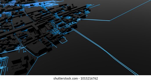 Techno Mega City; Urban And Futuristic Technology Concepts, Original 3d Rendering