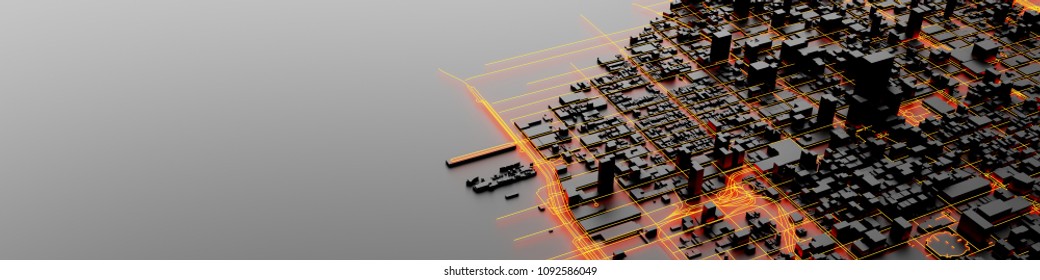 Techno Mega City; Urban And Futuristic Technology Concepts, Original 3d Rendering