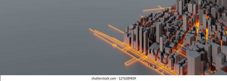 Techno Mega City; Urban And Futuristic Technology Concepts, Original 3d Rendering Illustration