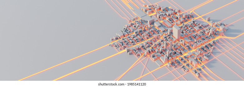 Techno-Mega-Stadt; urbane und futuristische Technologiekonzepte, originale 3D-Darstellung