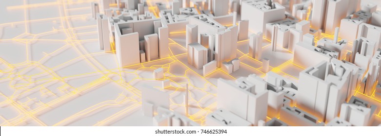 Techno-Mega-Stadt; urbane und futuristische Technologiekonzepte, originale 3D-Darstellung
