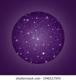 Technological Background, With Internet Grid, On A Dark Purple Background. Backgrounds. Textures.