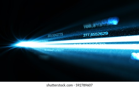 Technological background moving data over a communications channel. Bright futuristic ray data channel. The concept of data transfer.