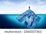 Technological Iceberg as the beginning of Artificial Intelligence and the new tech advent investment or hidden uncertainty of AI that lies beneath the surface with 3D illustration elements.