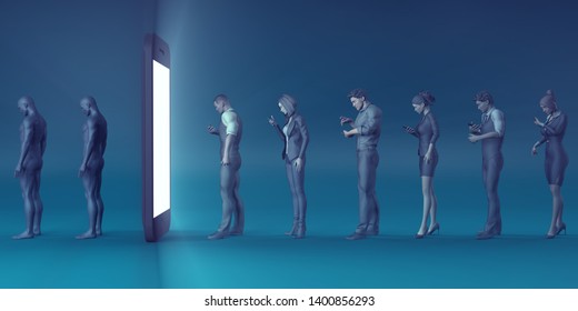 Technological Zombies with People Immersed in their Mobile Phones 3D Render