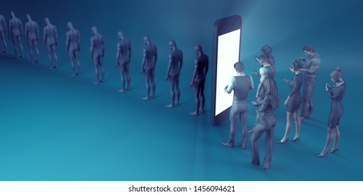 Technological Zombies with People Immersed in their Mobile Phones 3D Render