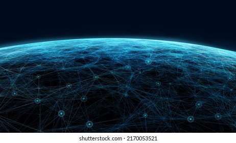 Technology Abstract Background With Connecting Dots And Lines. Connection Structure Digital Communication. Earth Futuristic Technology Abstract Background Illustration. 3d Rendering