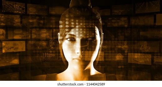 Technology Abstract Background With Woman Using Advanced Software 3D Render