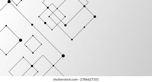 Technology abstract white digital background of connected dot with black line. Many squares and rectangle shapes. Modern geometric square diamond shape pattern design. Abstract sketch of a building.