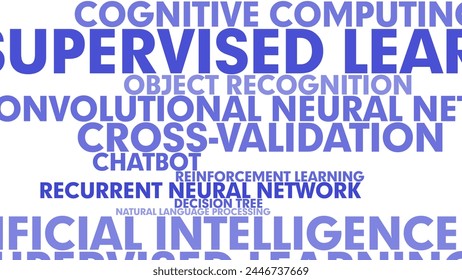 Technology in ai artificial intelligence texts on white background with machine learning and deep learning