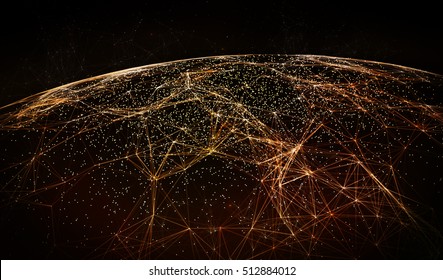 Technology Background Abstract  Dark Background With Connecting Dots And Lines. Connection Structure Digital Communication. Earth Futuristic Technology Abstract Background. 3d Rendering