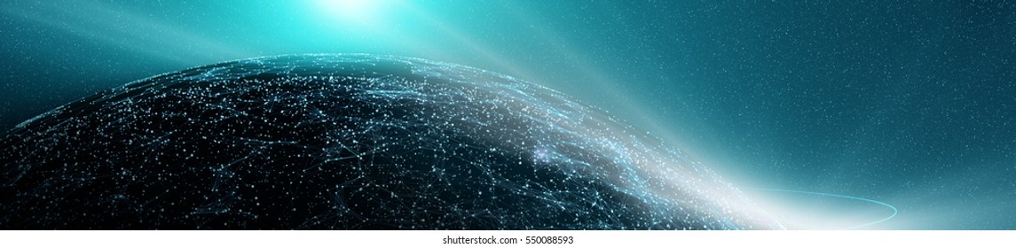 Technology background abstract  dark background with connecting dots and lines. Connection structure digital communication. Earth futuristic technology abstract background. 3d rendering