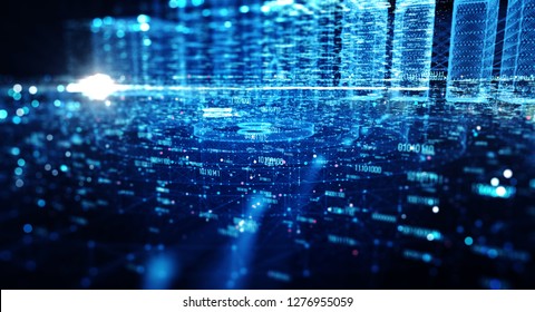 Technology background abstract illustration of a data channel. Motion of digital data flow. Transferring of big data. Binary code processing. Transfer and storage of data sets.
