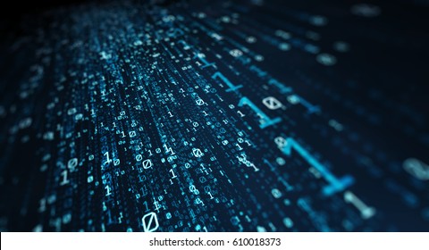 Technology background of binary code flying through a vortex, background code depth of field. Binary code  background. 3d rendering