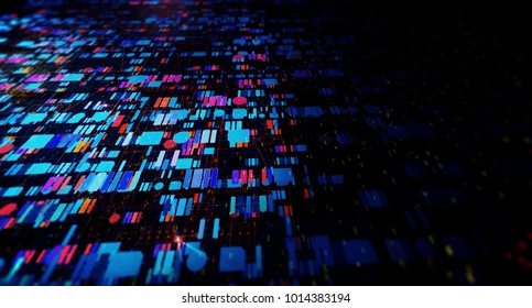 Technology background of the concept block chain network. Distributed registery technology. Block chain text and computer connection with background. 3d rendering.