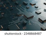 Technology background with the concept of computer motherboards and semiconductors, 3d rendering