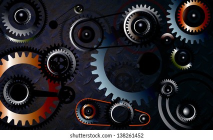 Technology background with metal gears and cogs wheels
