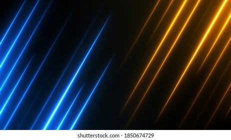 Technology Background With Neon Lights. Colorful Texture For Battle Announcement. Match Split Screen Concept. Blue And Orange Rays For Competition Template.