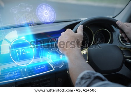 Technology car interface against man using satellite navigation system