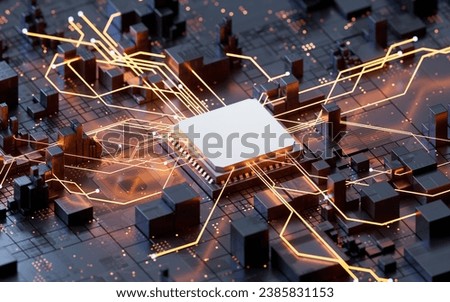 Technology circuit board and core, 3d rendering. 3D illustration.