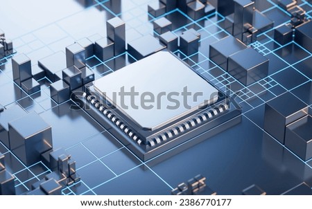 Technology circuit board and core, 3d rendering. 3D illustration.