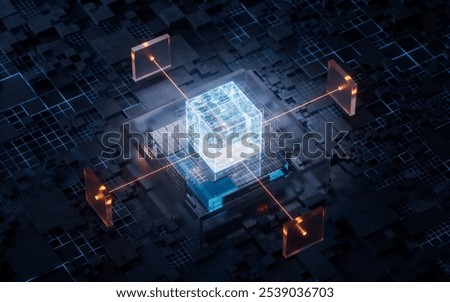Technology circuit board and core, 3d rendering. 3D illustration.