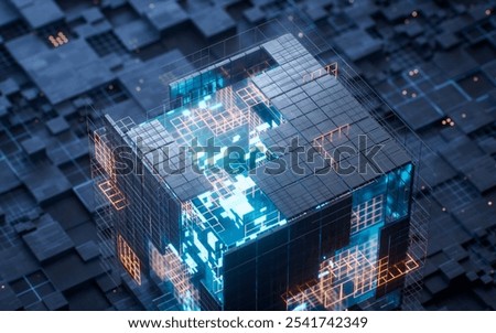 Technology circuit board and core, 3d rendering. 3D illustration.