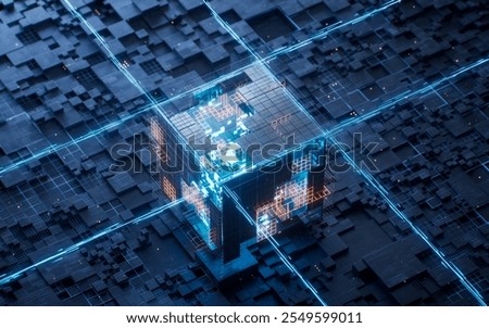 Technology circuit board and core, 3d rendering. 3D illustration.