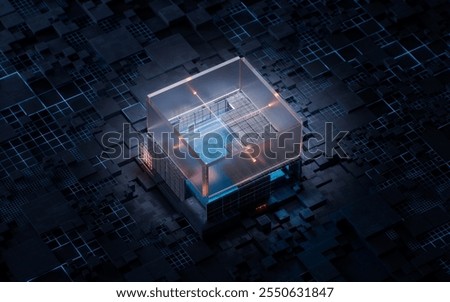 Technology circuit board and core, 3d rendering. 3D illustration.
