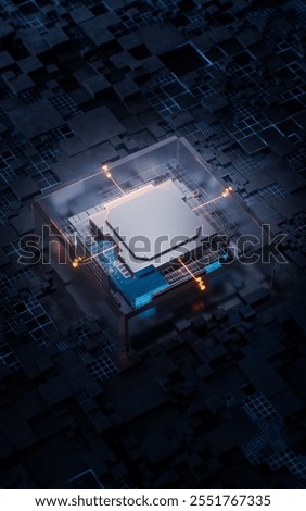 Technology circuit board and core, 3d rendering. 3D illustration.
